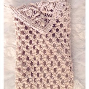 Handcrafted Boho Lined Crocheted Mini Shoulder Bag with Seed Button Closure